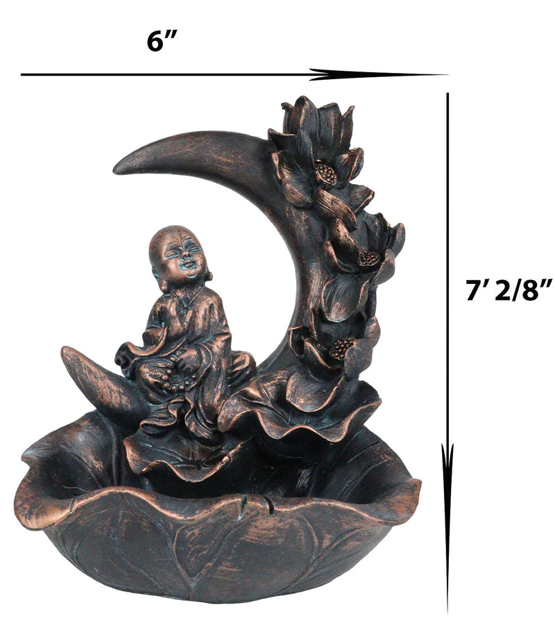 Buddha Monk On Lotus Crescent Moon Smoke Waterfall Backflow Cone Incense Burner