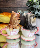 Ebros Ceramic Black And Tan Yorkshire Terriers Yorkie Pet Dogs In Teacups Salt And Pepper Shakers Set