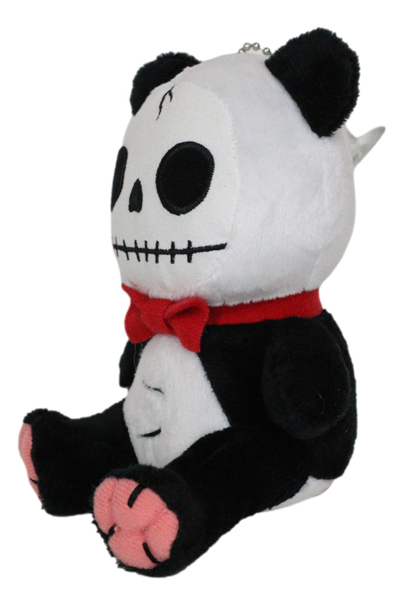 Ebros Furry Bones Skeleton Pandie Panda with Red Bow Tie Plush Toy Doll 6" Tall
