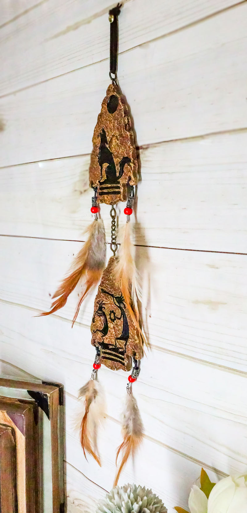 Ebros Native American Two Arrows Moon Alpha Wolf Dreamcatcher Wall Hanging Decor