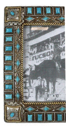 Rustic Western Turquoise Gems Geometric Patterns Ropes Picture Frame 8"X10"