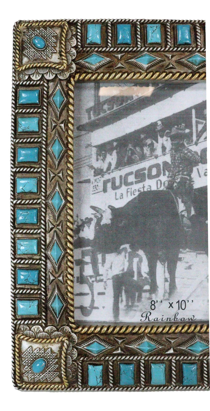 Rustic Western Turquoise Gems Geometric Patterns Ropes Picture Frame 8"X10"