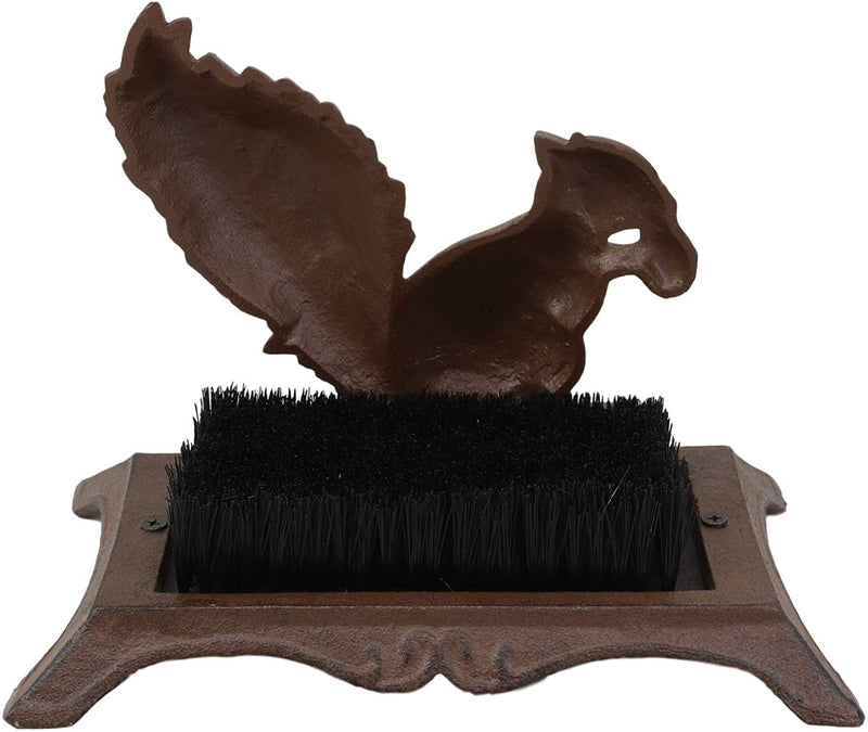 Ebros Cast Iron Rustic Vintage Western Squirrel Nibbling Acorn Small Boot Brush Cleaner Scraper Weathered Outdoor Patio Backyard Entrance Accent Statue for Kids Children Youths Shoes Boots