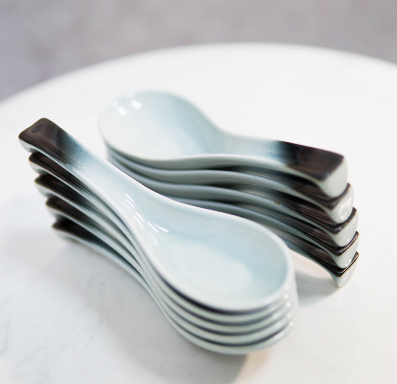 Pack Of 10 Artistic Designer Blue Black Ombre Ceramic Ladle Hook Soup Spoons