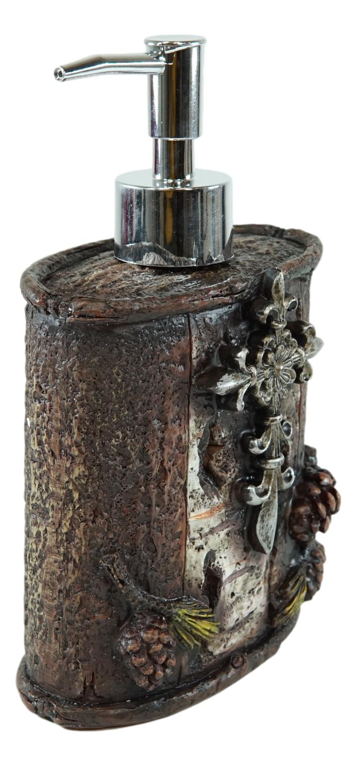 Rustic Southwestern Le Fleur Cross W/ Birch And Pinecones Soap Pump Dispenser