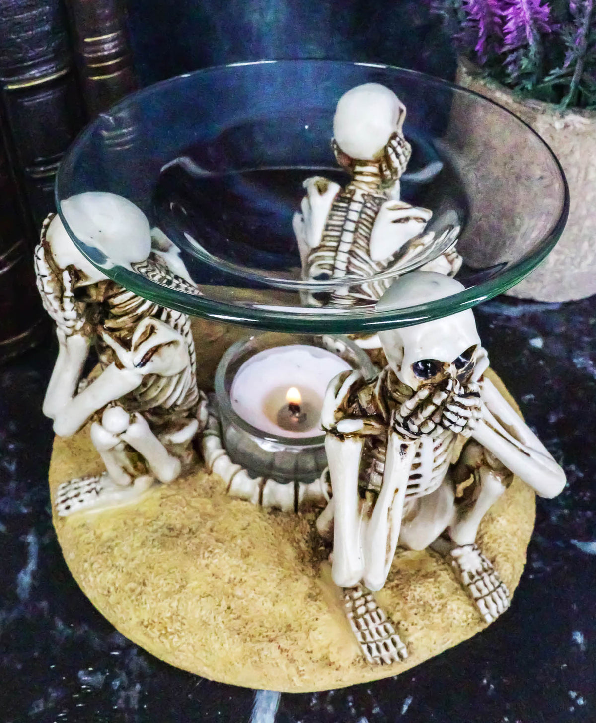 Funny Macabre See Hear Speak No Evil Skeletons Candle Aroma Oil Tart Burner