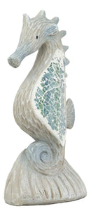 Nautical Ocean Marine Life Aqua Blue Mosaic Seahorse By Coral Rock Statue 6"Tall