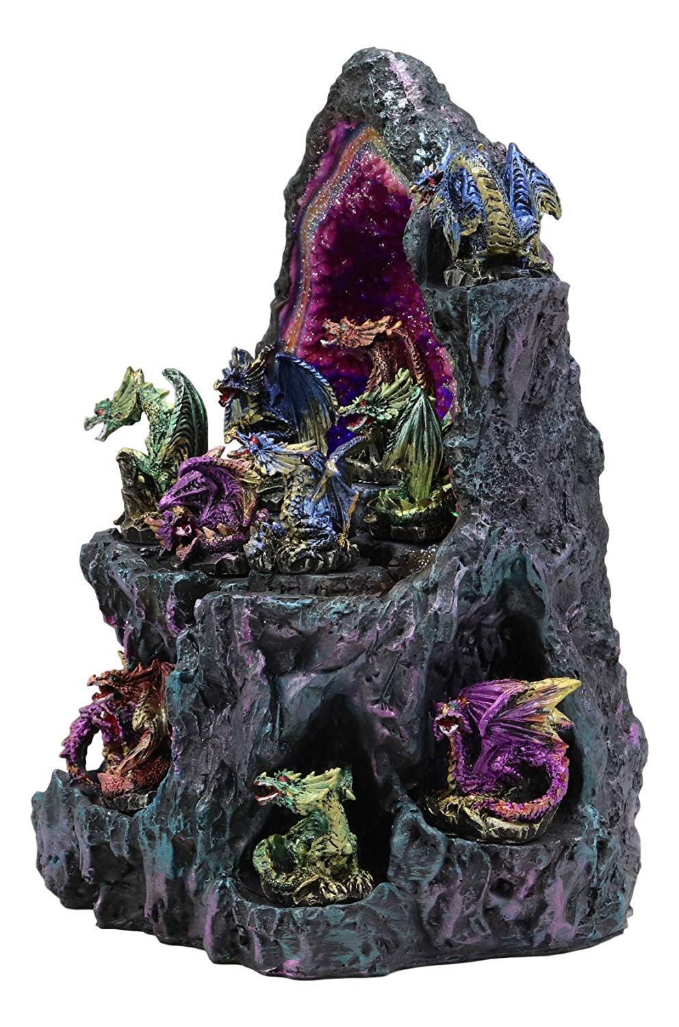 Ebros 12 Miniature Dragons with Color Changing LED Light Display Cave Statue - Ebros Gift