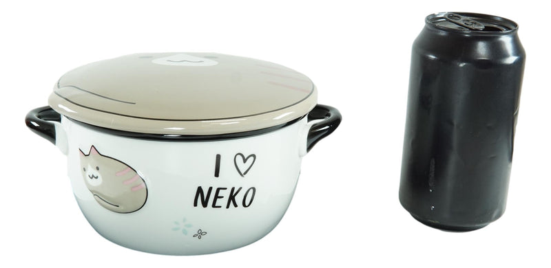 Pack Of 2 Brown Maneki Neko Lucky Cat Porcelain Kids Food Bowls W/ Lid 25Oz