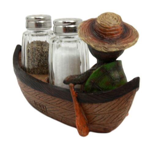 Ebros Outdoor River Camper Turtle Rowing Boat Salt Pepper Shakers Holder 7"L