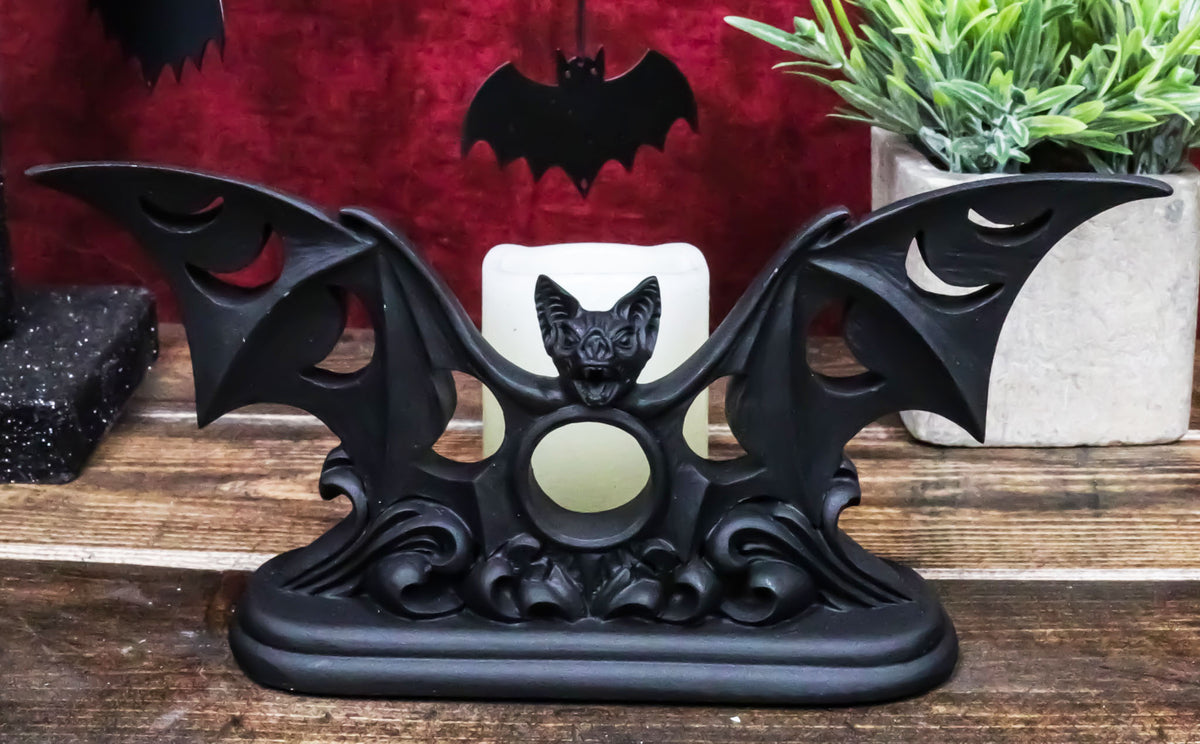 Lunaeca Gothic Lunar Moon Phases Cutout Winged Vampire Bat Votive Candle Holder