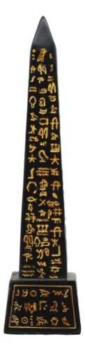 Ebros Egyptian Temple of Ra Gold Black Luxor Obelisk With Hieroglyphs Statue 8"H