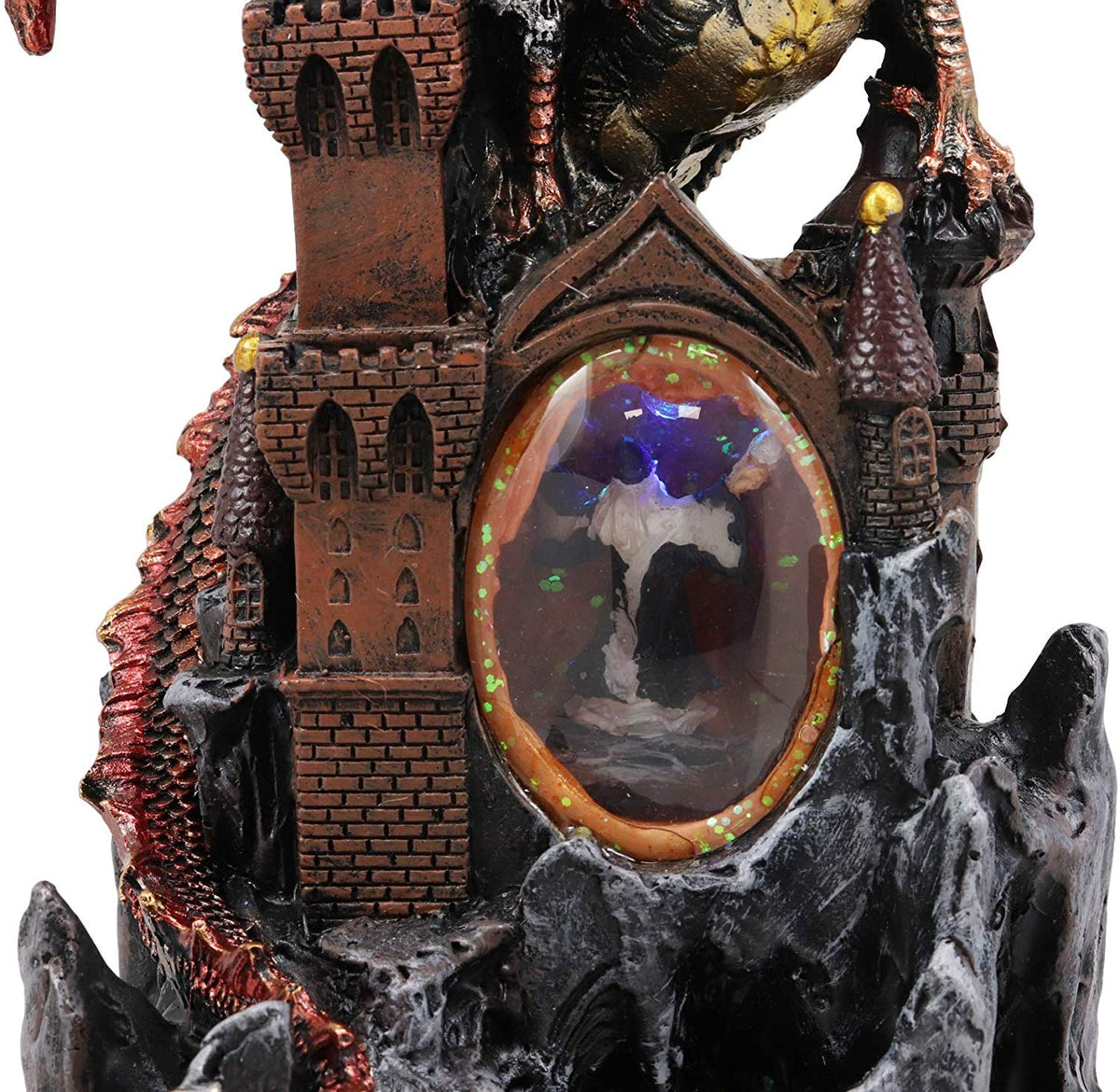 Ebros Large Red Fire Dragon On Rocky Castle Statue With Wizard LED Light Glass Ball - Ebros Gift