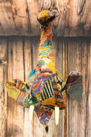 Elephant with Trunk Up Hand Crafted Paper Mache In Sari Fabric Wall Head Decor