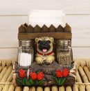 Ebros Panting Pug Dog By Fences & Flower Bed Dinner Napkin Salt Pepper Shakers Holder