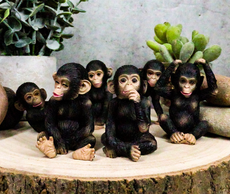 Ebros Whimsical Monkey See Monkey Do Set of 6 Chimpanzee Multi Pose Figurines