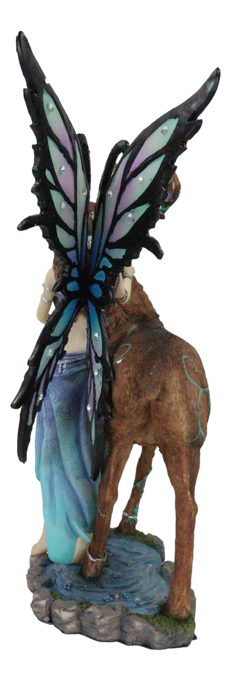Ebros Butterfly Fairy With Stag Figurine Enchanted Forest Faerie Avalon & Emperor Deer