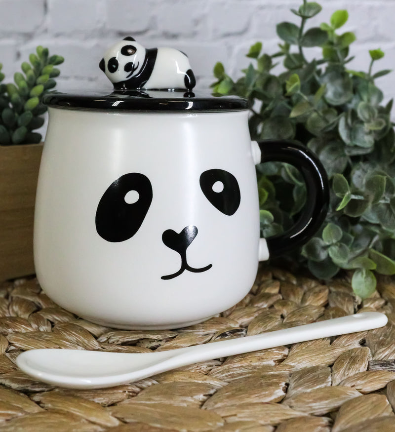 China Giant Panda Bear Ceramic Coffee Tea Mug Drink Cup With Spoon And Lid 14oz