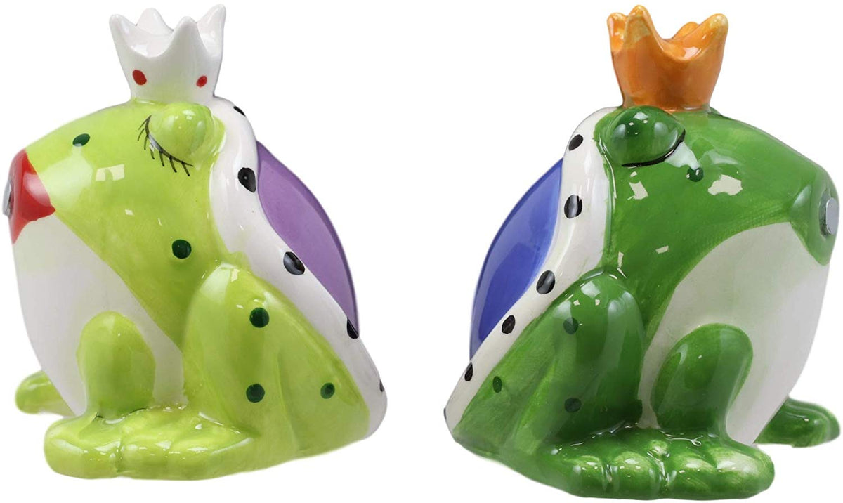 Ebros Frog Prince And Princess Kissing Ceramic Magnetic Salt And Pepper Shakers - Ebros Gift