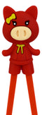Red Miss Piggy Pig Reusable Training Chopsticks Set W/ Silicone Helper BPA Free