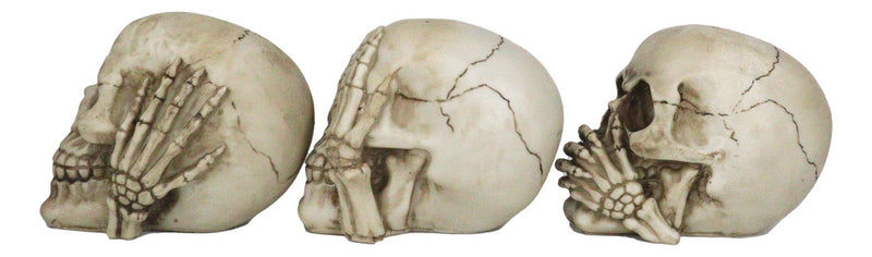 Graveyard Humor Gothic See Hear Speak No Evil Grinning Skulls Figurine Set Of 3