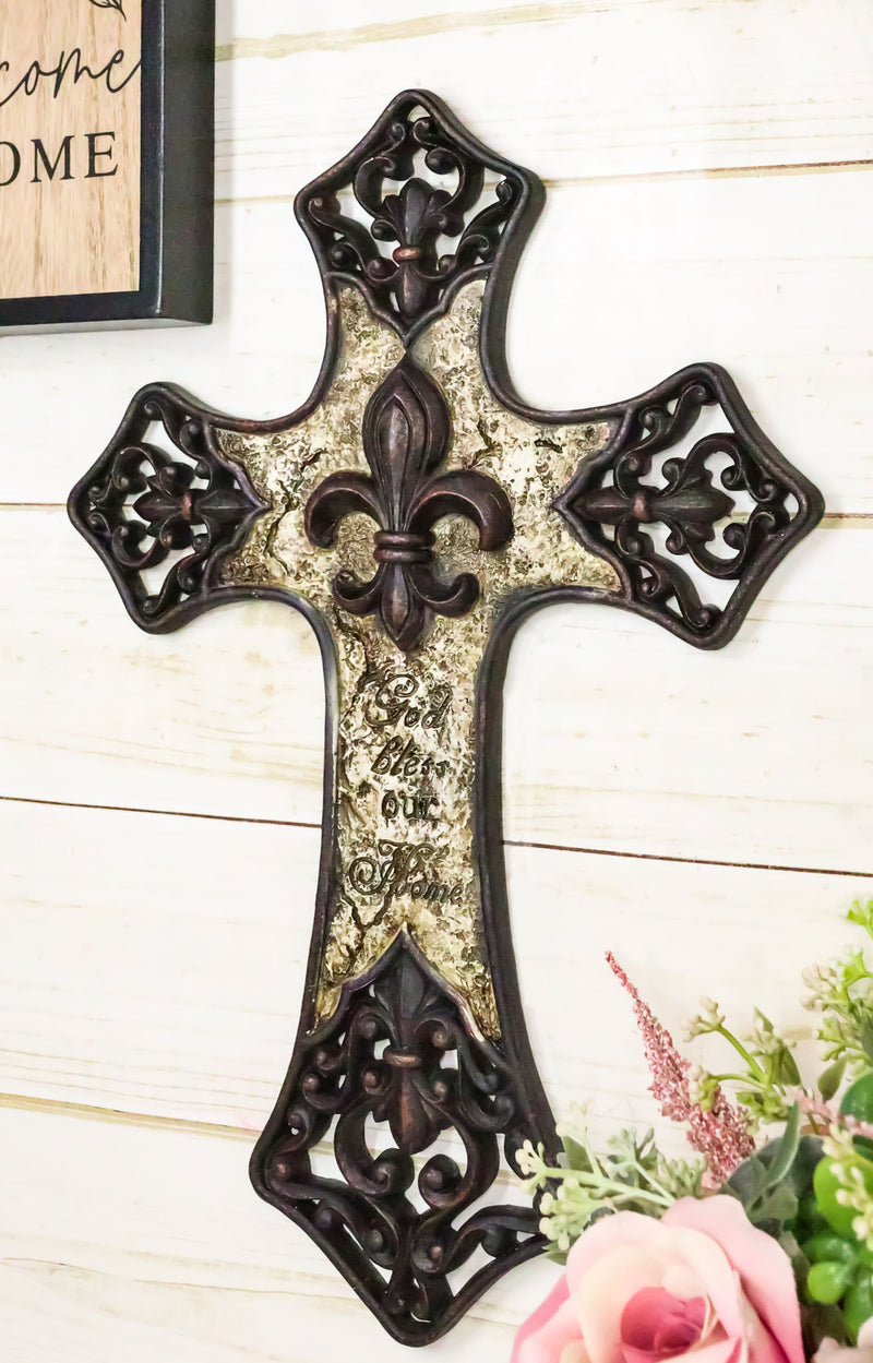 Rustic Southwestern Tuscany French Fleur De Lis God Bless Our Home Wall Cross