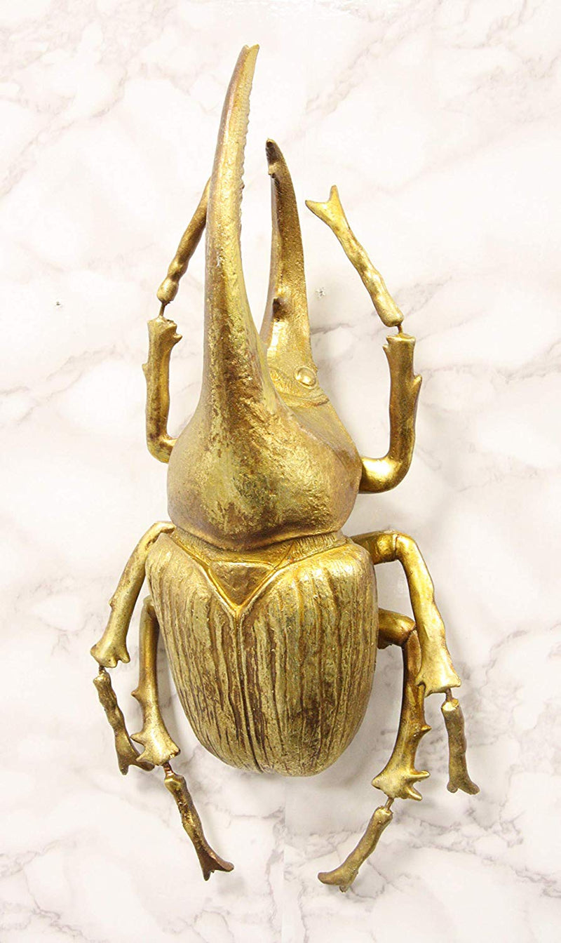 Ebros Large Gold Leaf Resin Modern Chic Exotic Beetle Wall Sculpture Or Table Decoration Museum Gallery Taxidermy Model Figurine Accent (Hercules)