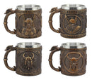Ebros Set of 4 Norse Viking God Odin Alfather Valkyrie Thor Loki Coffee Mug 13oz