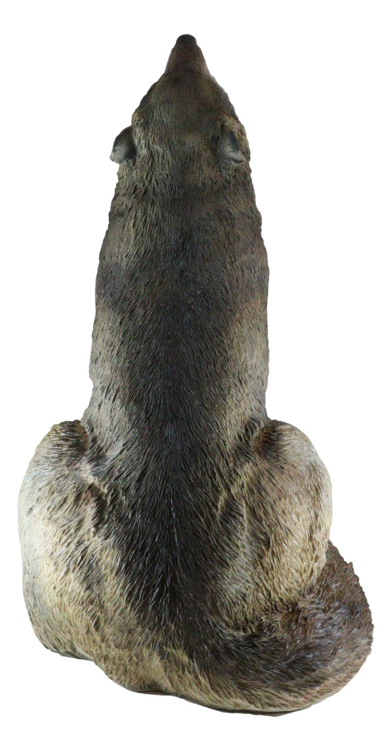 Large Wildlife Sitting Alpha Wolf Howling At The Moon Statue Decor 33.25" Tall