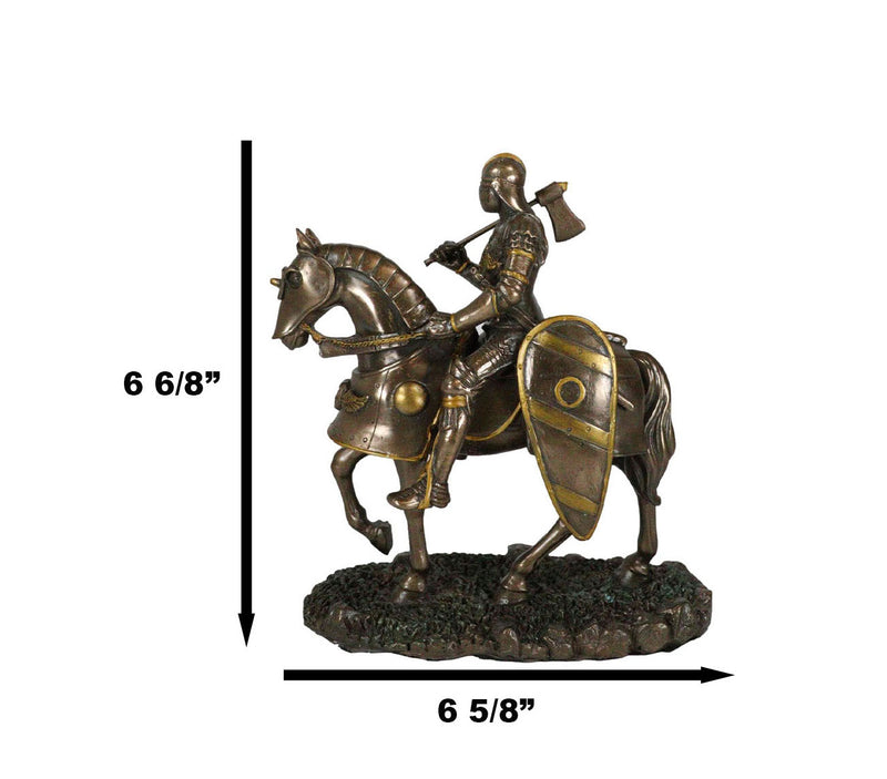 Medieval Suit Of Armor Knight With Large Shield And Axe On Horse Figurine