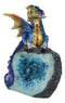 Metallic Blue Iridescent Wyrmling Dragon On Faux Geode Crystal Rock Figurine
