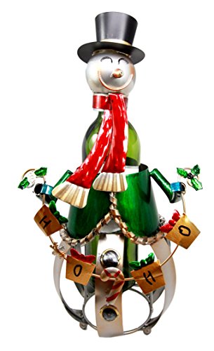 Ebros Christmas Holiday Season Snowman Hand Made Metal Wine Bottle Holder