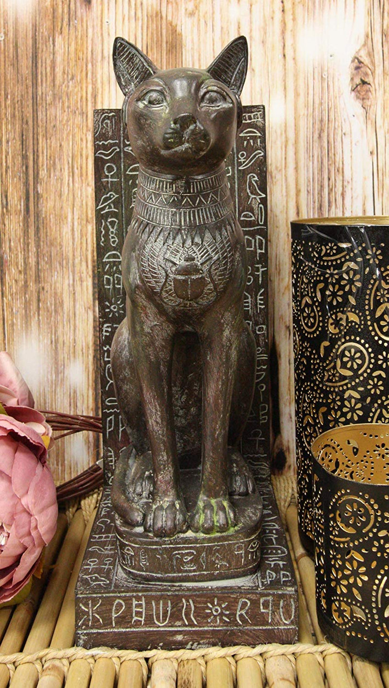 Ebros Egyptian Bastet Bookend Statue Or Hieroglyphic Epitaph Figurine 14" Tall