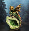 Metallic Green Iridescent Wyrmling Dragon On Faux Geode Crystal Rock Figurine