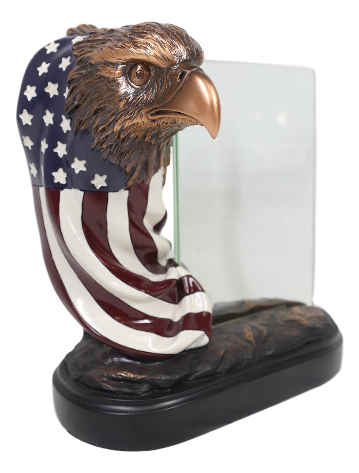 Ebros Patriotic Bald Eagle Bust & American Flag Statue W/ Glass 4X6 Picture Frame - Ebros Gift