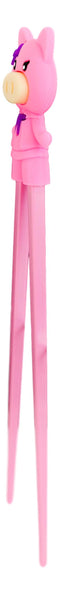 Pink Ribbon Miss Piggy Pig Reusable Training Chopsticks Set With Silicone Helper