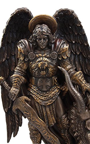 Ebros Saint Archangel Warrior Michael Holding Satan Dragon Head Figurine 10.75"H