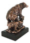 Black Bear Mother With Cub Climbing Rock Bronze Electroplated Resin Statue 9"H