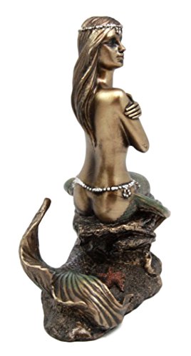 Ebros Gift Coastal Shy Nude Mermaid Maiden Sitting On Coral Decorative Figurine 5.75" H