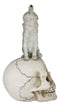 Gothic Full Moon Howling Gray Wolf Sitting On Graveyard Macabre Skull Figurine