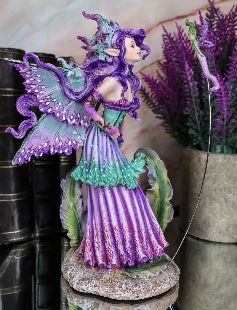 Ebros Amy Brown Pixie Gossip Enchanted Elf Fairy FAE Damsel with Indigo Purple Nymph Dragonfly Statue 7.5" Tall Fantasy Mythical Faery Garden Magic Collectible Figurine Fairies Pixies Nymphs Decor