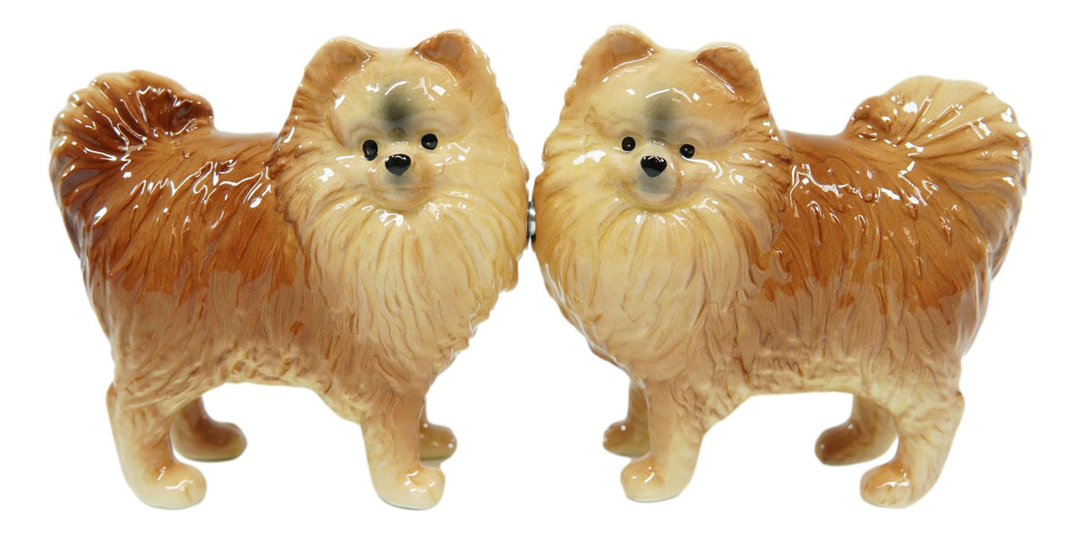 Ebros Pom Pom Golden Groomed Pomeranian Attractives Magnetic Salt Pepper Shakers - Ebros Gift