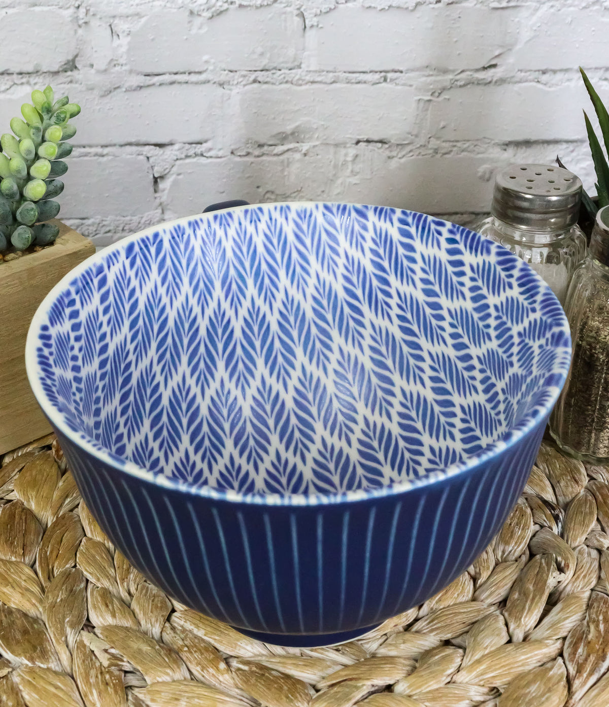 Blue Vintage Victorian Palm Leaves Design Large Porcelain Mug 19oz 5.25"D Set 6