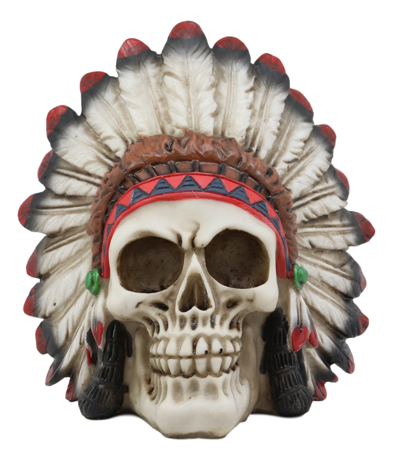 Native American Indian Eagle Chief Skull Statue 5.75"Long Tribal Mohawk Warrior