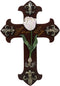 Ebros Tuscan Fleur De Lis Emblems with Pink Rose of Sharon Wall Cross Decor 10"H