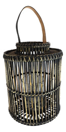 20"H Rustic Western Farmhouse Dark Rattan Wood Candle Holder Lantern With Hanger