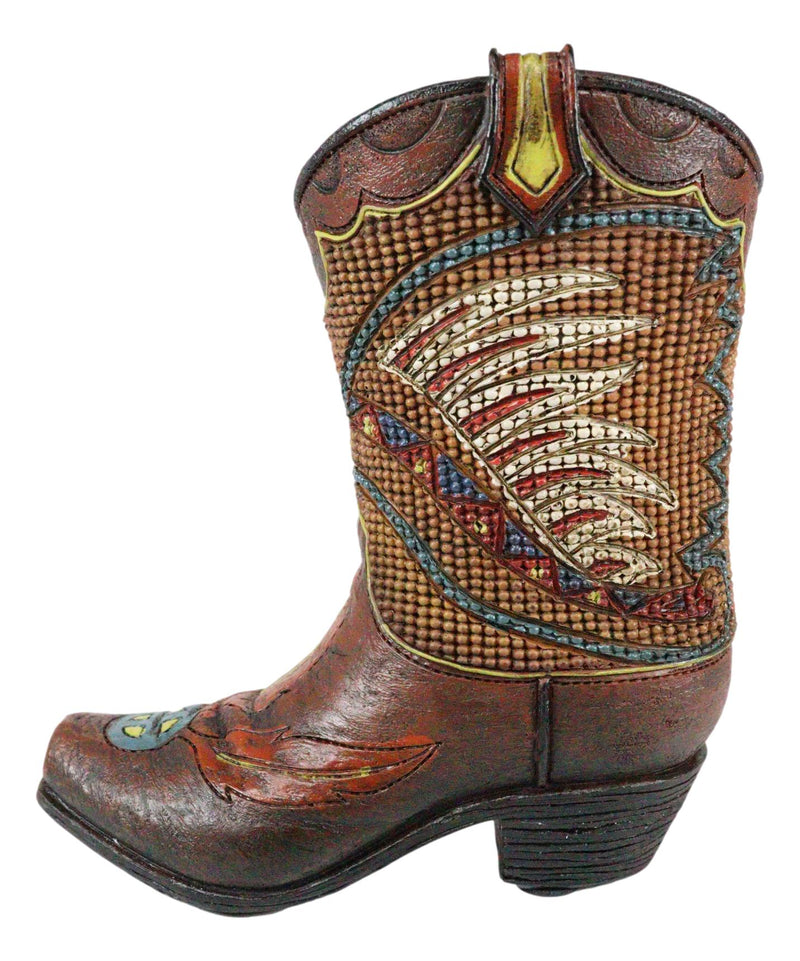Set Of 3 Western Cowboy Aztec Mexica Faux Tooled Leather Boots Floral Vases