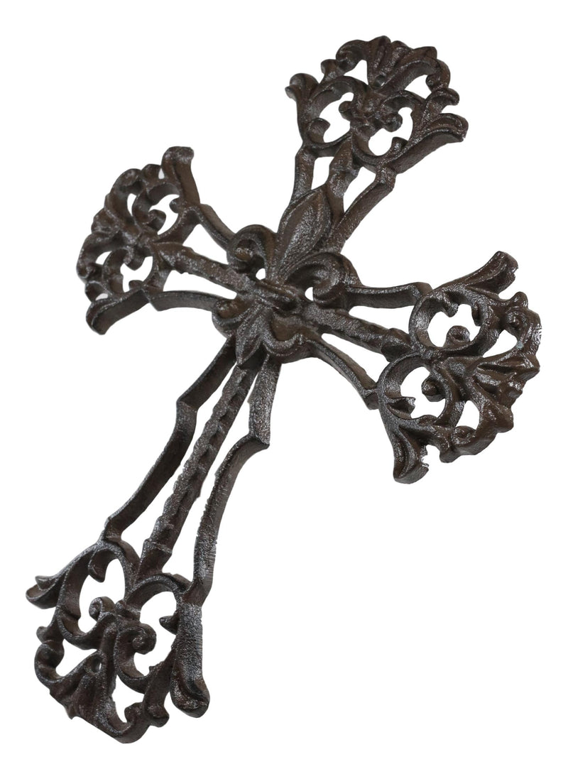 Cast Iron Rustic Southwest French Lily Fleur De Lis Scroll Art Wall Cross Decor