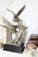 Large King Of The Skies Electroplated Silver Bald Eagles Taking Flight Statue