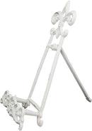 Ebros Cast Iron Rustic White Fleur De Lis Crown Scroll Art Base Easel Photo Book Stand